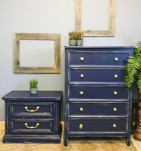 Coastal Navy Chest of Drawers & Nightstand Set