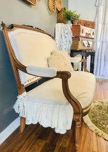 Gorgeous Antique Neutral Linen Settee