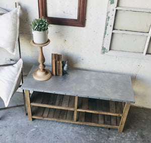 Petite Farmhouse Wood Coffee Table w/Galvanized Top