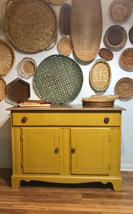 Adorable Primitive Mustard Buffet Cabinet