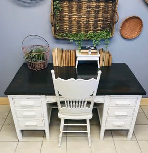 Large Vintage Wood Desk & Chair