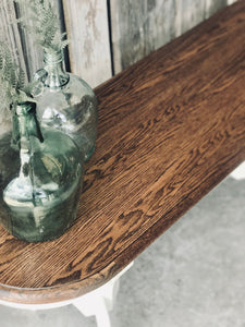 Perfect Farmhouse Sofa or Entryway Table & fire extinguisher
