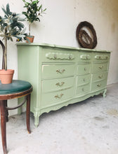Load image into Gallery viewer, Pretty Vintage Sage French Provincial Long Dresser