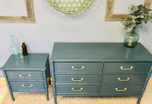 Load image into Gallery viewer, Glam Vintage Bamboo Style Dresser &amp; Single Nightstand