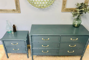 Glam Vintage Bamboo Style Dresser & Single Nightstand