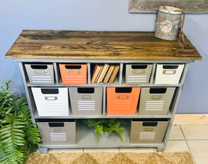 Awesome Industrial Cubby Shelf with Metal Bins