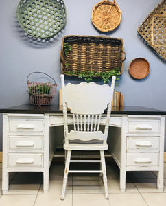 Large Vintage Wood Desk & Chair