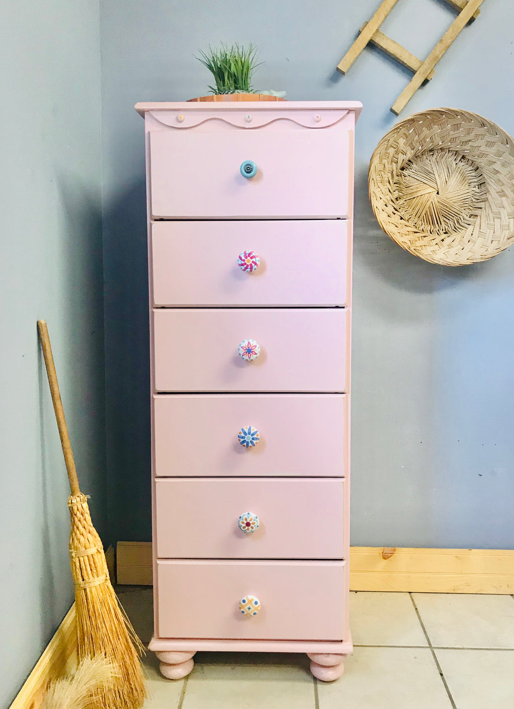 Adorable Pink Tall & Skinny Chest of Drawers