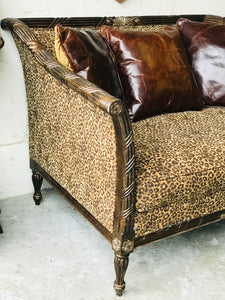 Amazing Wood Frame Leopard Loveseat & Pillows