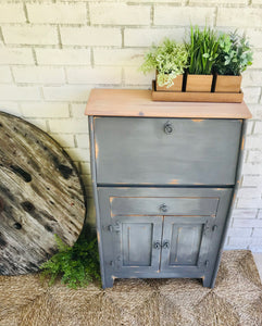 Primitive Solid Pine Secretary Cabinet