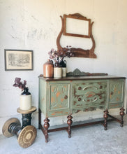 Load image into Gallery viewer, Stunning Distressed Vintage Jacobean Buffet Cabinet