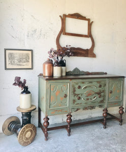 Stunning Distressed Vintage Jacobean Buffet Cabinet