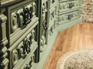 Amazing Sage Green Armoire and Long Dresser Set