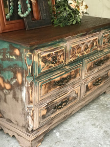 Unique Boho Distressed Long Dresser
