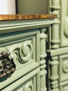 Amazing Sage Green Armoire and Long Dresser Set