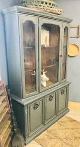 Classy Gray Vintage Two-piece China Cabinet