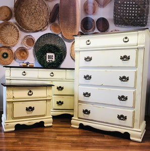 Amazing Solid Wood Vintage Yellow Dresser Set