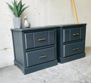 Cute Modern Navy Blue Nightstand Set