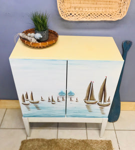 Cute Coastal Scene Painted Cabinet