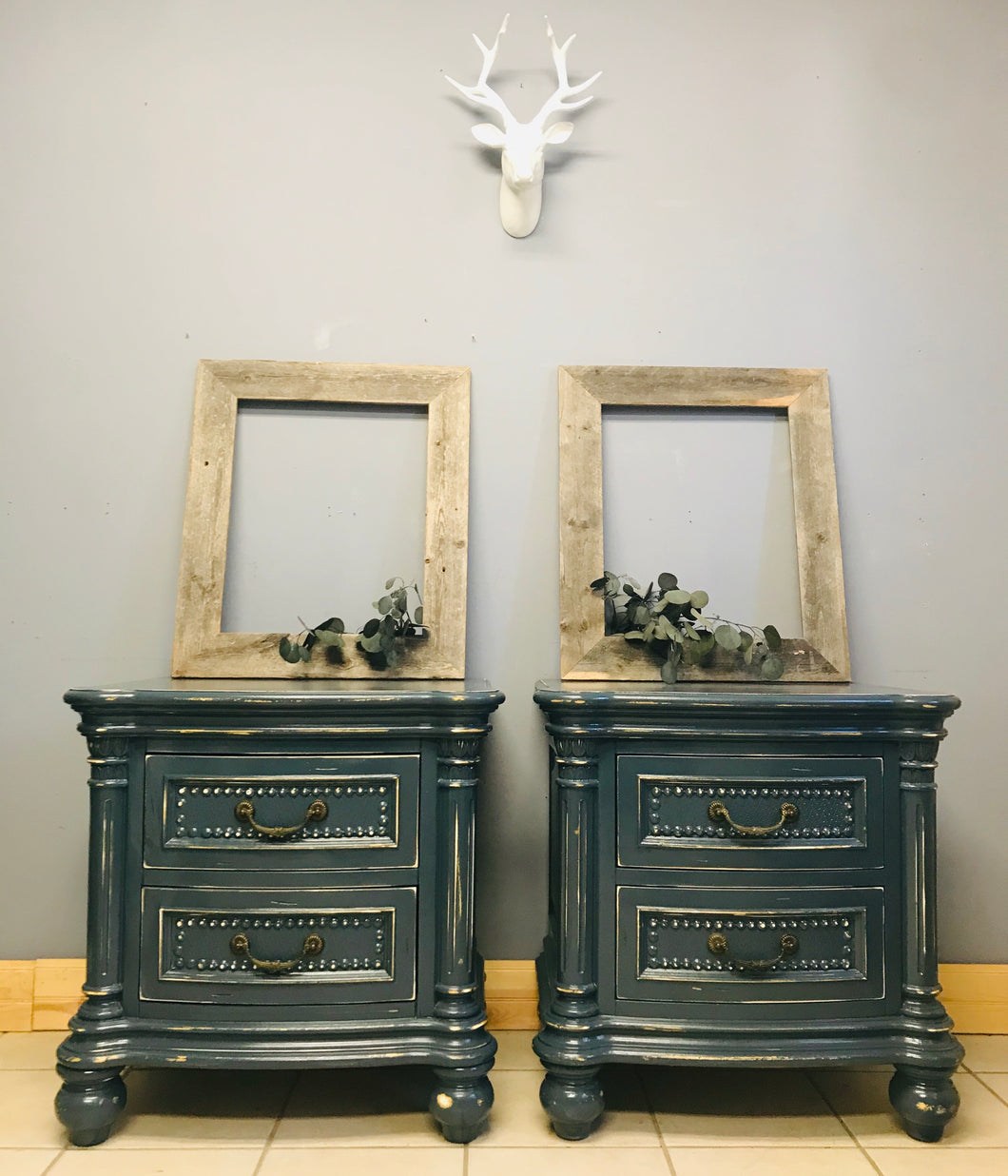 Gorgeous Chunky Blue End Table or Nightstand Set (2)