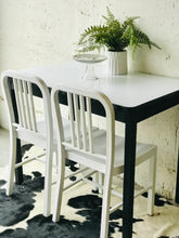 Load image into Gallery viewer, Vintage Enamel Top Table &amp; Metal Cafe Chairs (3pc)