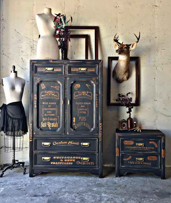 Unique Vintage Armoire & Nightstand (2pc)