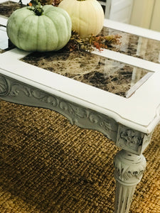 Elegant Marbled Glass Ornate Coffee Table