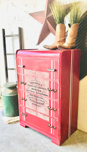 Amazing Vintage Grain Sack Waterfall Chest of Drawers