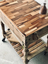 Load image into Gallery viewer, Stunning Solid Wood Vintage Rolling Butcher Block Island