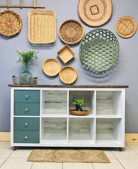 Beautiful Coastal Rolling Cubby or TV Stand