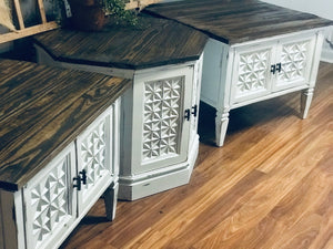 Farmhouse Refinished Vintage End Table Set (3)