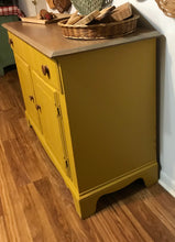 Load image into Gallery viewer, Adorable Primitive Mustard Buffet Cabinet