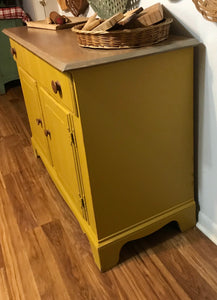 Adorable Primitive Mustard Buffet Cabinet