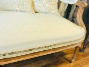 Gorgeous Antique Neutral Linen Settee