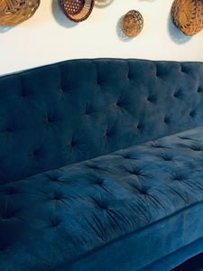 Blue velvet tufted convertible sofa