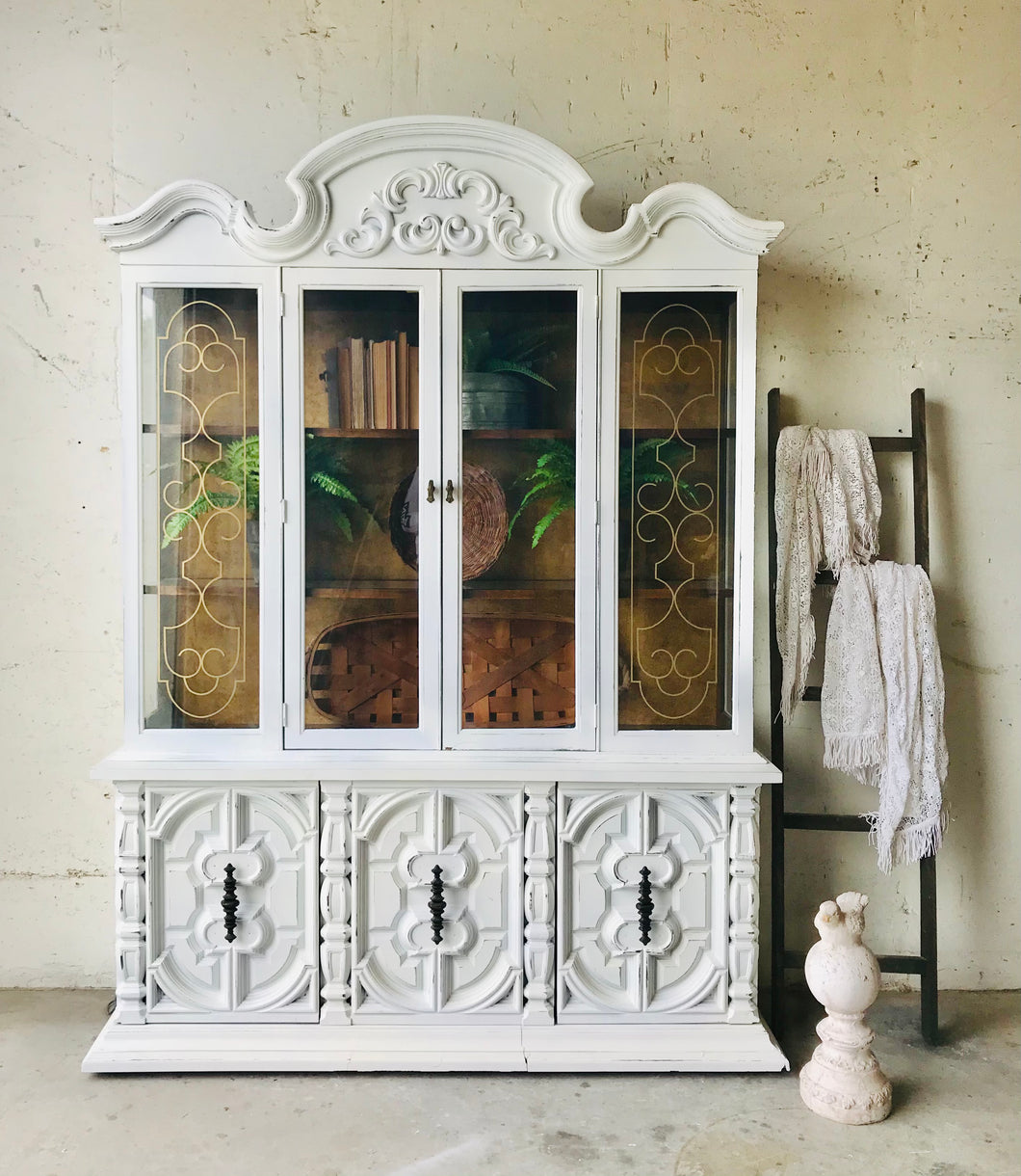 Stunning Large Vintage Farmhouse China Cabinet
