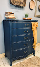 Load image into Gallery viewer, Beautiful French Provincial Navy Chest of Drawers