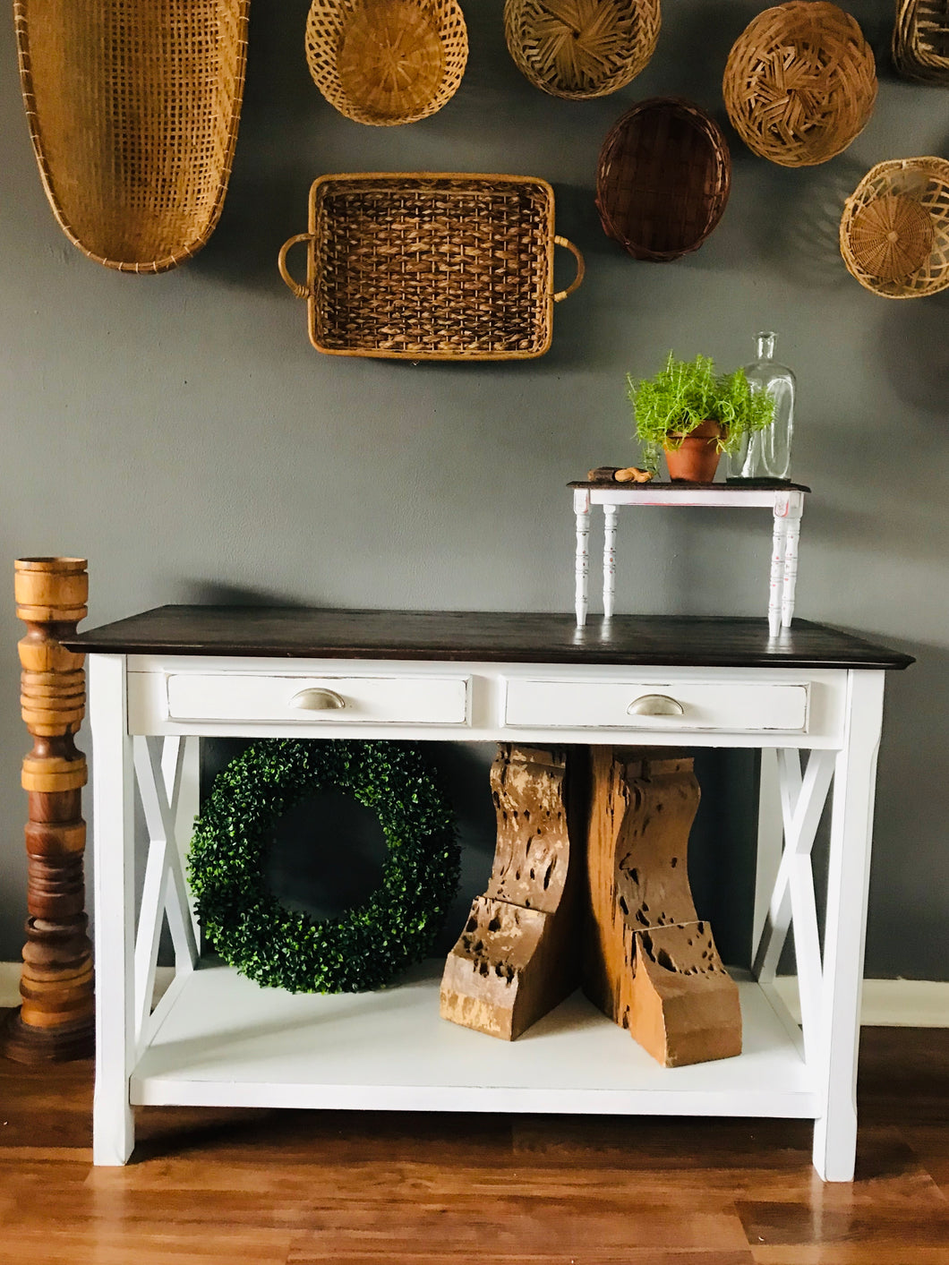 Farmhouse Cross Base Entryway Table