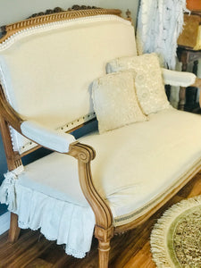 Gorgeous Antique Neutral Linen Settee