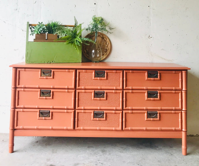 Stunning Vintage Boho Long Dresser or Buffet