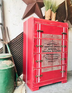 Amazing Vintage Grain Sack Waterfall Chest of Drawers