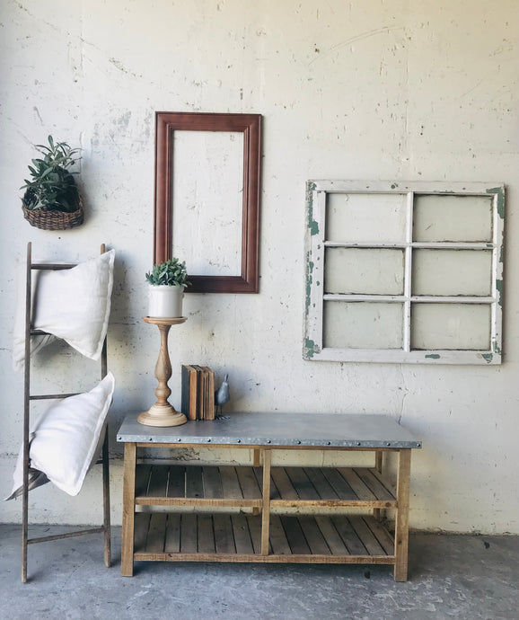 Petite Farmhouse Wood Coffee Table w/Galvanized Top