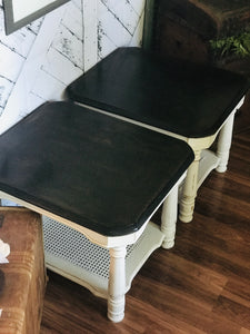 Chunky Farmhouse Cane Bottom End Table Set