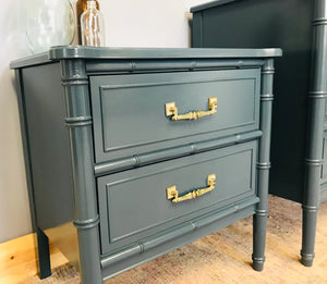 Glam Vintage Bamboo Style Dresser & Single Nightstand