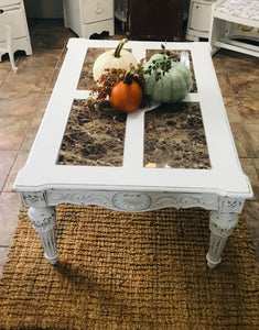 Elegant Marbled Glass Ornate Coffee Table