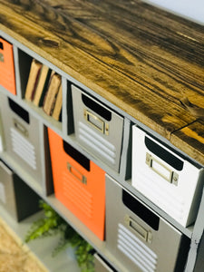 Awesome Industrial Cubby Shelf with Metal Bins