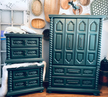 Load image into Gallery viewer, Boho Mediterranean Armoire &amp; Two Nightstands