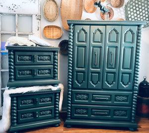 Boho Mediterranean Armoire & Two Nightstands