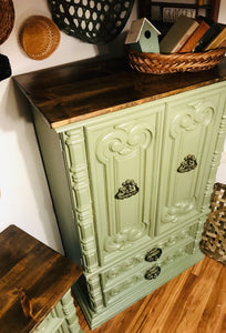 Amazing Sage Green Armoire and Long Dresser Set