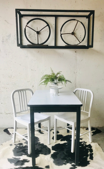 Vintage Enamel Top Table & Metal Cafe Chairs (3pc)